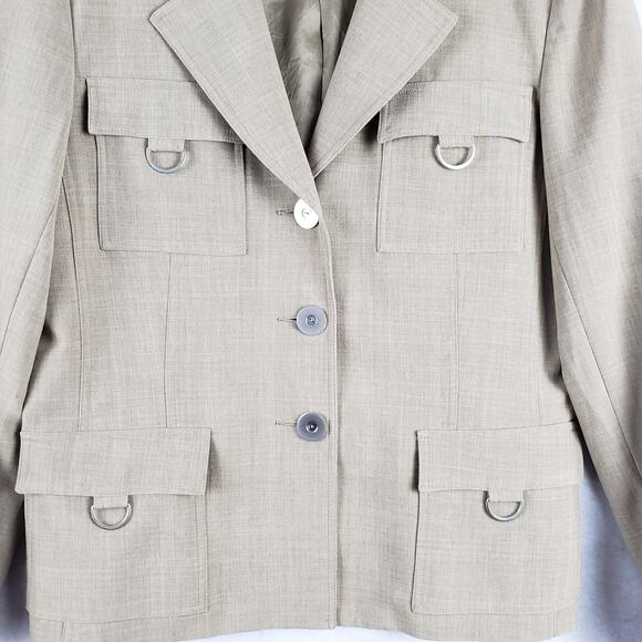 Bay Studio Career Womens 12 Flap Pocket Button Down Work Blazer Jacket Tan Tweed - Picture 2 of 8